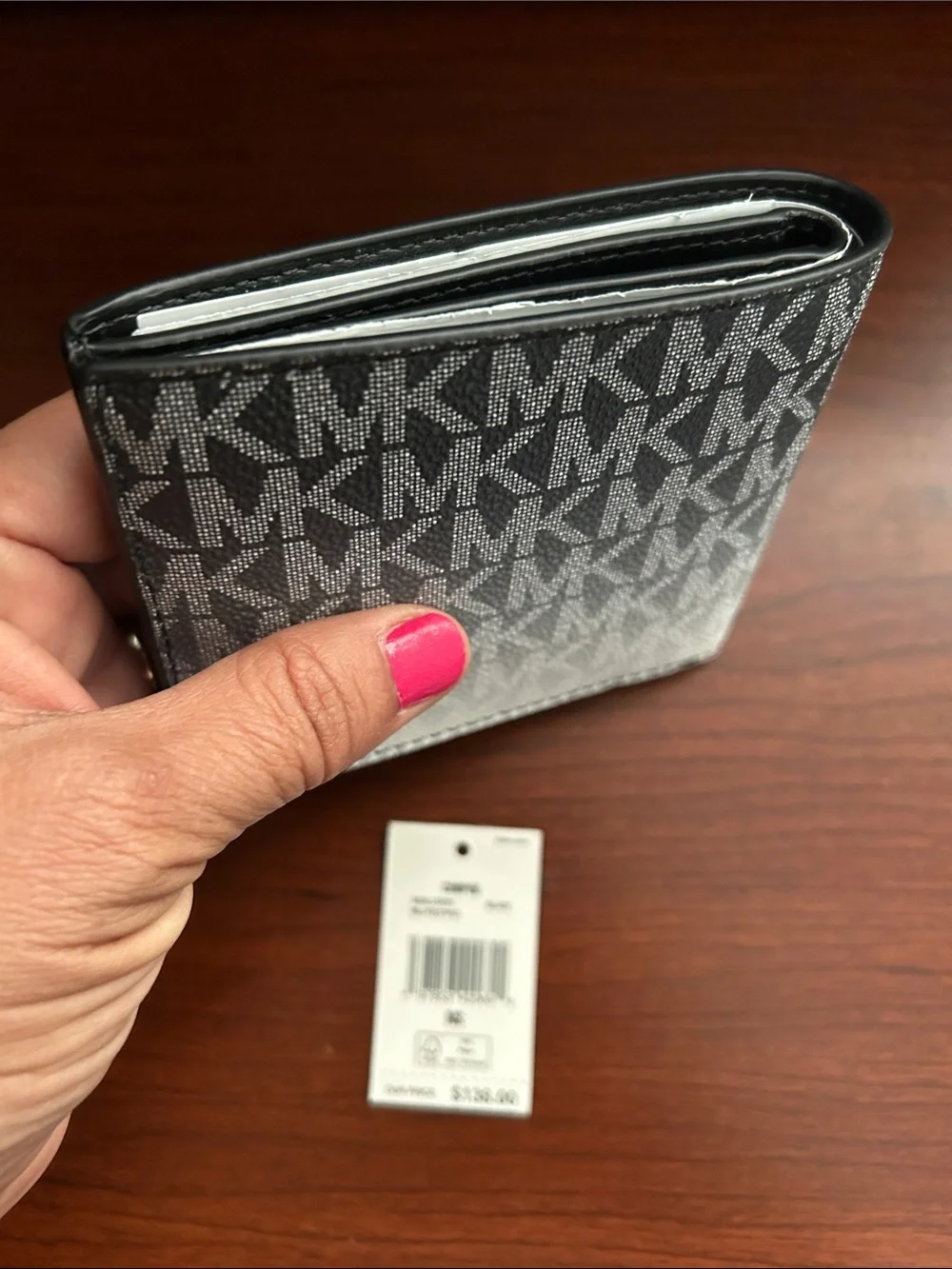 NWT $138 Michael Kors Cooper Black To White OMBRÉ MK Logo Bifold Wallet